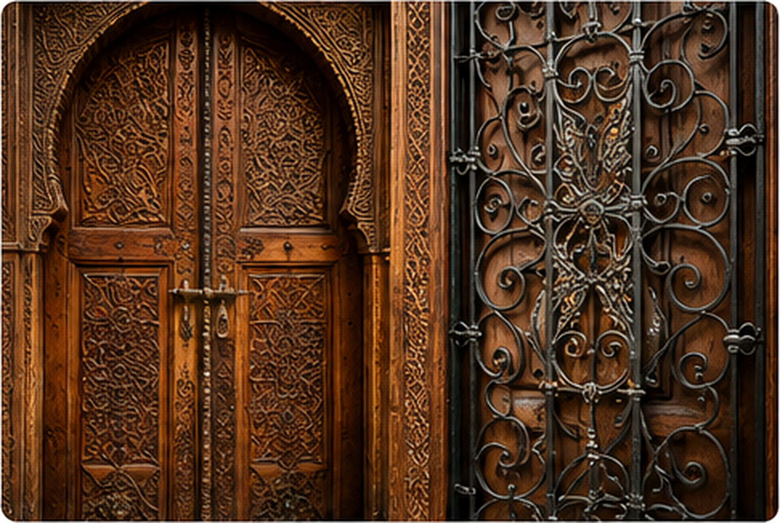 Bois sculpté et fer forgé marocain
